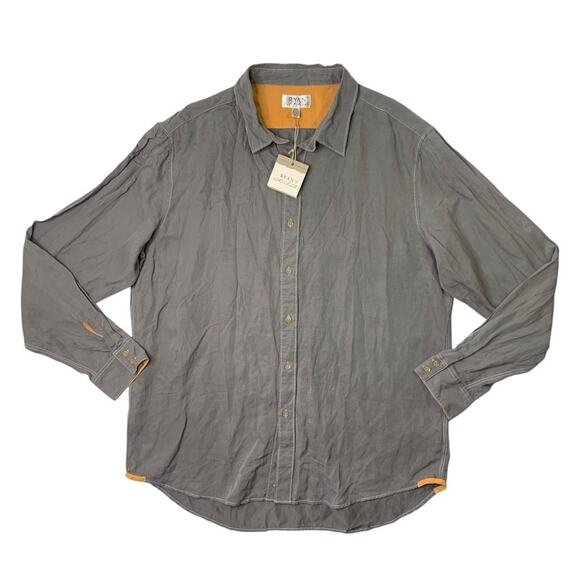 Ryan Michael Shirt Mens 2XL Grey Silk Linen Blend Button Up Long Sleeve Casual - Picture 1 of 9